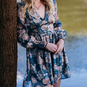 Altar'd State Green and Yellow Long Sleeve Sundress